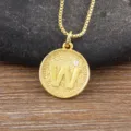 Minimalist 18K gold-plated zircon letter W round pendant necklace for women fashion jewelry - Letter W