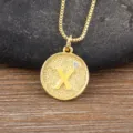 Simple 18K gold plated copper zircon letter X round pendant necklace women trendy fashion jewelry - Letter X