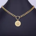 Collana con catena grossa dorata e pendente sole zodiaco cristallo, gioielli punk retro donna - Ciondolo in Cristallo Sole Segni Zodiacali (N585)