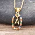 Gold-plated colorful cubic zirconia letter A pendant necklace fashion clavicle chain jewelry - Letter A