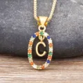 Gold initial C necklace with multi-colored zirconia pave oval pendant for women chic jewelry. - Letter C