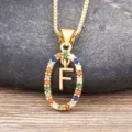 Gold letter F pendant necklace with colorful cubic zirconia oval charm for women daily wear - Letter F