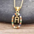 Gold initial letter necklace with colorful zircon stone oval pendant for women daily wear. - Letter H