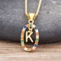 Gold Letter K Necklace with Colorful Zirconia Oval Pendant Chic Fashion Jewelry Variant - Letter K