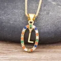 Letter L colorful zircon pendant necklace in gold tone variant, stylish fashion jewelry. - L