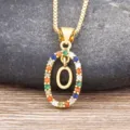 Gold letter O necklace with colorful zircon pendant, trendy clavicle chain for women. - Letter O