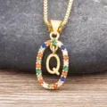 Gold colored cubic zirconia letter Q pendant necklace elegant clavicle chain for women fashion - Letter Q