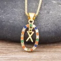 Gold-plated letter X pendant necklace with colorful zircon stones, stylish clavicle chain. - Letter X