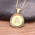 Gold Letter A Pendant Necklace with Colorful Zircon Stones Cubic Zirconia Fashion Clavicle Chain - Letter A