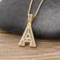Gold-plated colorful cubic zirconia letter A pendant necklace with box chain for hip hop style. - Letter A / Gold