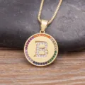 Gold letter B pendant necklace with colorful micro-set zircons and sparkling stones. - Letter B