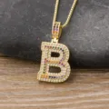 Gold-plated colorful cubic zirconia letter B pendant necklace, hip-hop fashion jewelry for daily wear. - Letter B / Gold