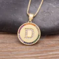 Gold-plated copper initial D pendant necklace with multicolored cubic zirconia bezel for women. - Letter D