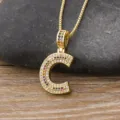 Gold color colorful rhinestone letter C pendant necklace trendy hip hop fashion jewelry item - Letter C / Gold