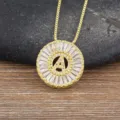 Gold Initial Pendant Necklace Round Baguette Zirconia Letter A Chain Jewelry Accessory - Letter A