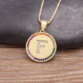 Gold Letter F Pendant Necklace with Colorful Zirconia Pavé Rainbow Border Jewelry Gift - Letter F
