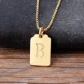 Gold 18k plated small square tag letter B pendant necklace minimalist fashion jewelry - Letter B