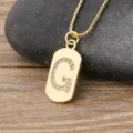 Gold Plated Cubic Zirconia Letter G Dog Tag Pendant Necklace Simple Daily Variant - Letter G