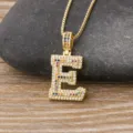 Hip hop colorful zircon letter E pendant necklace, trendy fashion jewelry for men and women. - Letter E / Gold