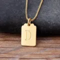 Gold plated letter D pendant necklace minimalist square charm fine jewelry daily wear - Letter D