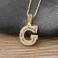 Colorful pave cubic zirconia letter G pendant necklace for hip hop fashion daily wear items. - Letter G / Gold