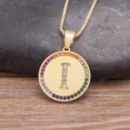 Gold Letter I Pendant Necklace with Rainbow Zirconia Stones Charm Chain Fashion Jewelry - Letter I