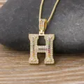 Gold Letter H Pendant Necklace, Colorful Cubic Zirconia Hip Hop Fashion Jewelry Variant. - Letter H / Gold