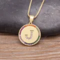Gold-plated initial J pendant necklace with colorful cubic zirconia border, stylish jewelry. - Letter J