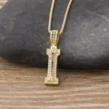 Gold iced out letter I pendant necklace with colorful cubic zirconia for hip hop fashion style. - Letter I / Gold