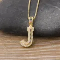 Gold Tone Colorful Cubic Zirconia Micro Paved Letter J Pendant Necklace Fashion Jewelry - Letter J / Gold