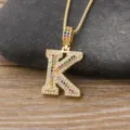 Gold Letter K Pendant Necklace Featuring Colorful Pavé Zirconia Stones Fashion Jewelry - Letter K / Gold