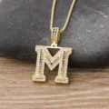 Gold Letter M Pendant Necklace With Colorful Cubic Zirconia Hip Hop Fashion Jewelry - Letter M / Gold
