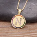 Gold plated brass initial N pendant necklace with colorful zirconia variant style. - Letter N