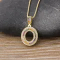 Gold tone hip hop letter O pendant necklace with colorful and white cubic zirconia crystals. - Letter O / Gold