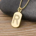 Gold plated rhinestone initial letter R pendant necklace dainty box chain jewelry gift. - Letter R