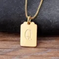 Collana con ciondolo quadrato lettera Q placcato oro gioiello minimalista donna elegante - Lettera Q