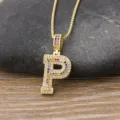 Gold-plated letter P pendant necklace, featuring sparkling colorful cubic zirconia stones. - Letter P / Gold