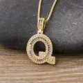 Gold-plated colorful paved cubic zirconia letter Q pendant necklace for hip-hop trendy fashion jewelry - Letter Q / Gold