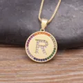 Gold Letter R Pendant Necklace with Colorful Rainbow Zircon Stones and Box Chain Variant - Letter R
