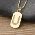 Gold letter U pendant necklace with sparkly cubic zirconia on a chic box chain design. - Letter U