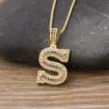 Fashion colorful cubic zirconia letter S pendant necklace hip hop style gold jewelry. - Letter S / Gold