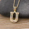 Gold plated letter U pendant necklace with colorful cubic zirconia stones for women and men fashion - Letter U / Gold