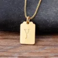Collana minimalista placcata oro 18k con ciondolo rettangolare lettera Y gioiello donna moda. - Lettera Y