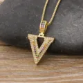 Gold color letter V pendant necklace with colorful cubic zirconia for trendy hip hop fashion. - Letter V / Gold