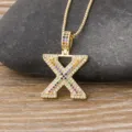Gold Letter X Pendant Necklace with Colorful Cubic Zirconia Hip Hop Fashion Jewelry Style - Letter X / Gold