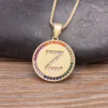 Gold-plated brass pendant necklace featuring a round disc with pave zirconia letter Z. - Letter Z