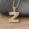 Gold-plated letter Z pendant necklace featuring sparkling white and colorful cubic zirconia stones. - Letter Z / Gold