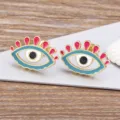 Colorful enamel evil eye stud earrings, copper with 18k gold plating fashion jewelry. - Light Blue