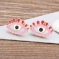 Gold plated pink enamel evil eye stud earrings, cute creative trendy eye jewelry for women. - Pink