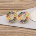 Cross-border fashion 18k gold-plated colorful zircon letter A stud earrings for women - Letter A